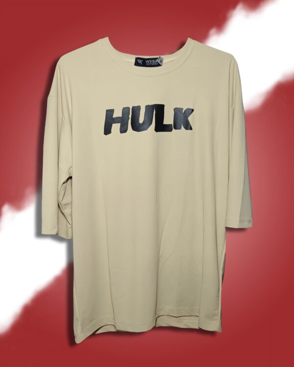 Printed Oversized T-Shirt Light Khaki – Unisex Drop Shoulder Tee by Artist Gully - Image 2