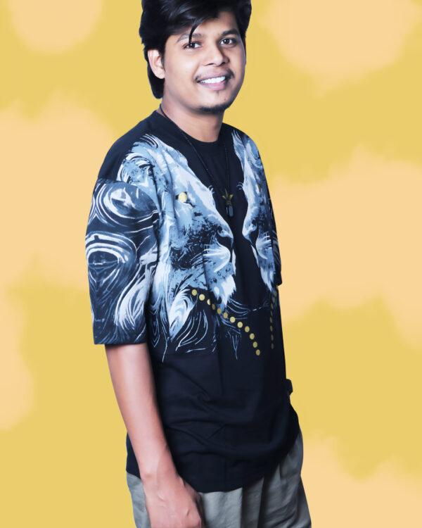 Tiger Print Black T-Shirt for Men – Bold Oversized Cotton Tee | Artist Gully - Image 2