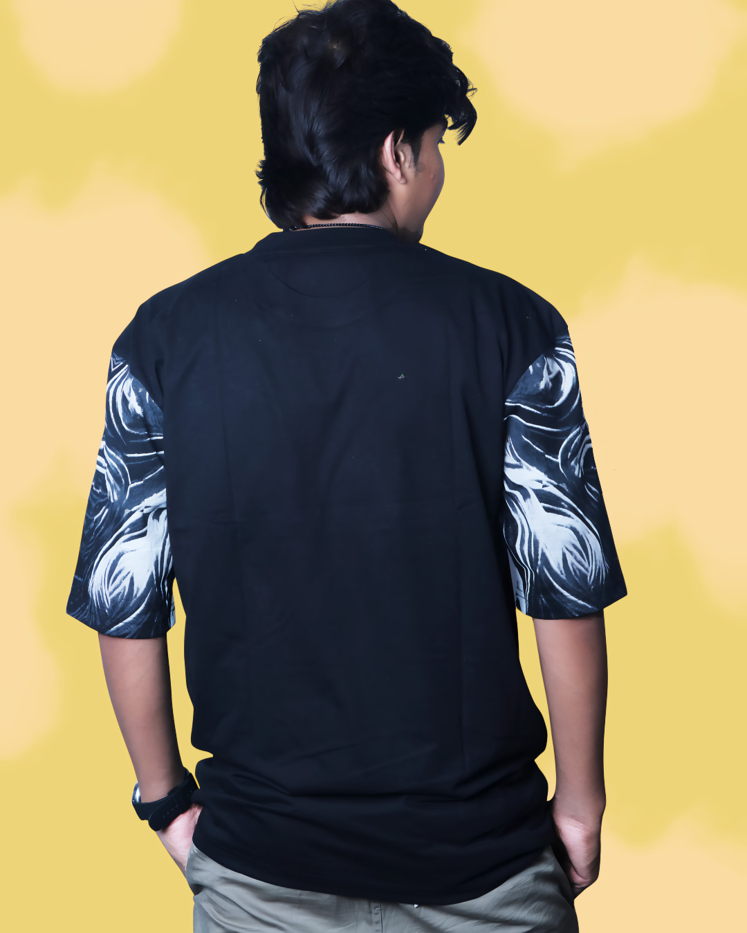Tiger Print Black T-Shirt for Men – Oversized Cotton Back Print