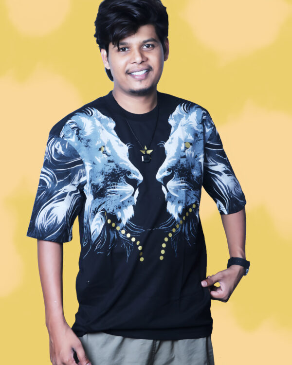 Tiger Print Black T-Shirt for Men – Oversized Cotton Back Print