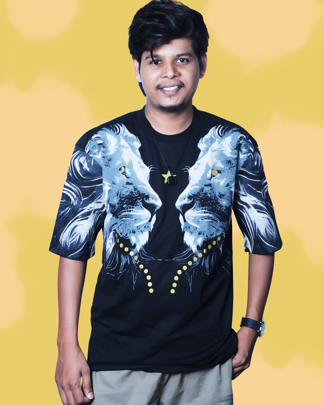 Tiger Print Black T-Shirt for Men – Oversized Cotton Back Print