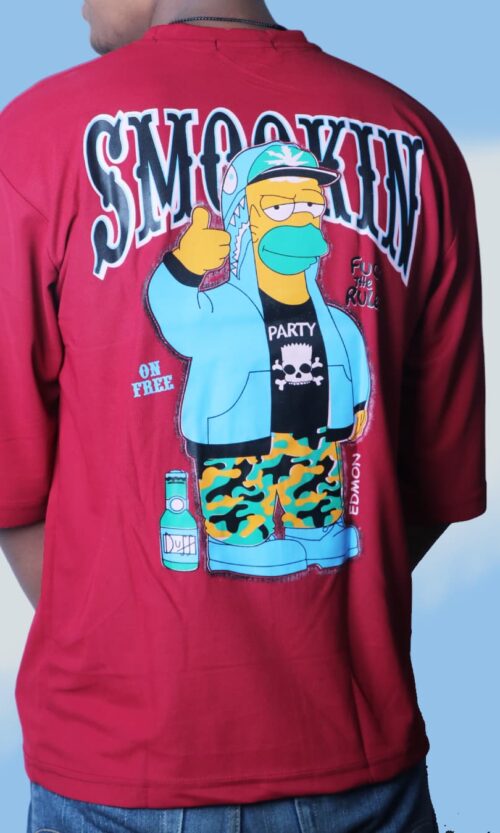 Oversized Printed T-Shirt – Maroon Drop Shoulder Tee in XL | Artist Gully