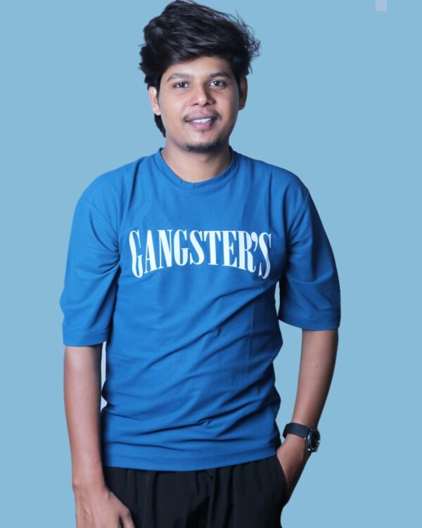 Gansta T-Shirt Blue – Oversized Drop Shoulder Summer Tee | Artist Gully - Image 3