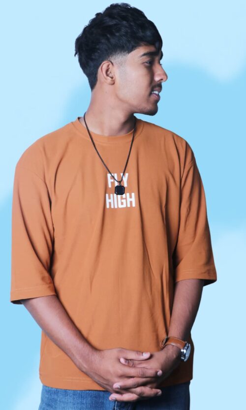 Oversized Printed T-Shirt – XL brown Drop Shoulder Tee for 2025 | Artist Gully