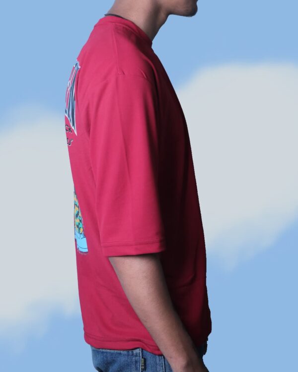 Oversized Printed T-Shirt – Maroon Drop Shoulder Tee in XL | Artist Gully - Image 3