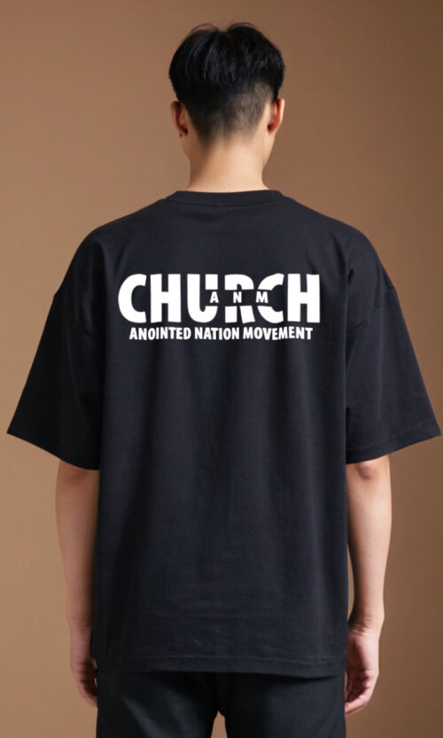 Black Church Oversized T-Shirt with ANM Anointed Nation Movement Logo – Back Design