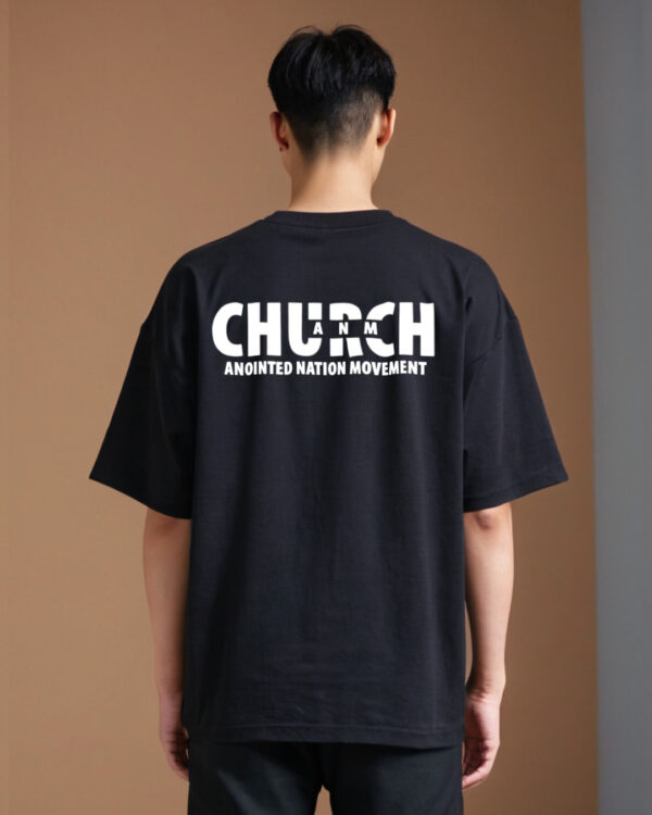 Black Church Oversized T-Shirt with ANM Anointed Nation Movement Logo – Back Design