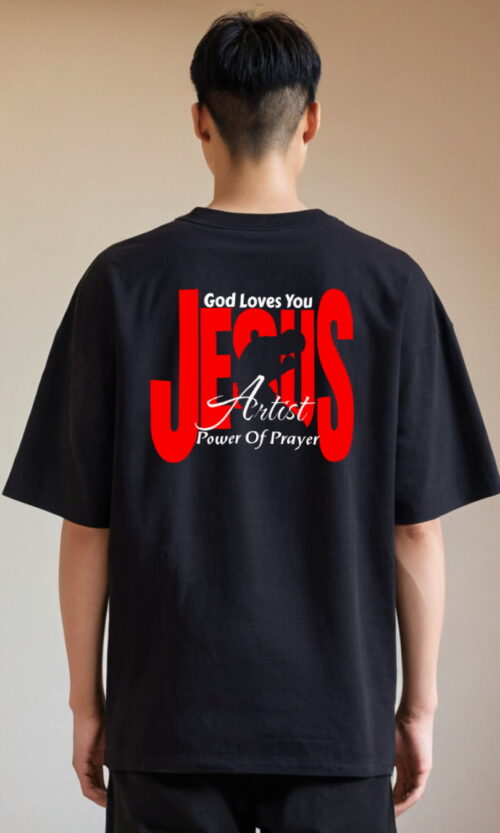 God Bless You Oversized Christian T-Shirt – 210 GSM French Terry Black Faith Tee for Boys & Girls (M, L, XL)