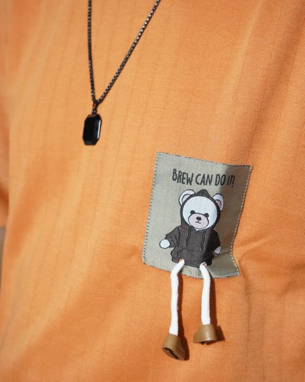 Peach Orange Oversized T-Shirt with Teddy Patch and 3D Legs – Unisex Streetwear