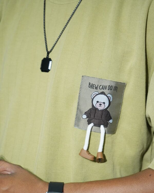 Pistachio Green Oversized T-Shirt with Teddy Patch | Artist Gully - Image 4