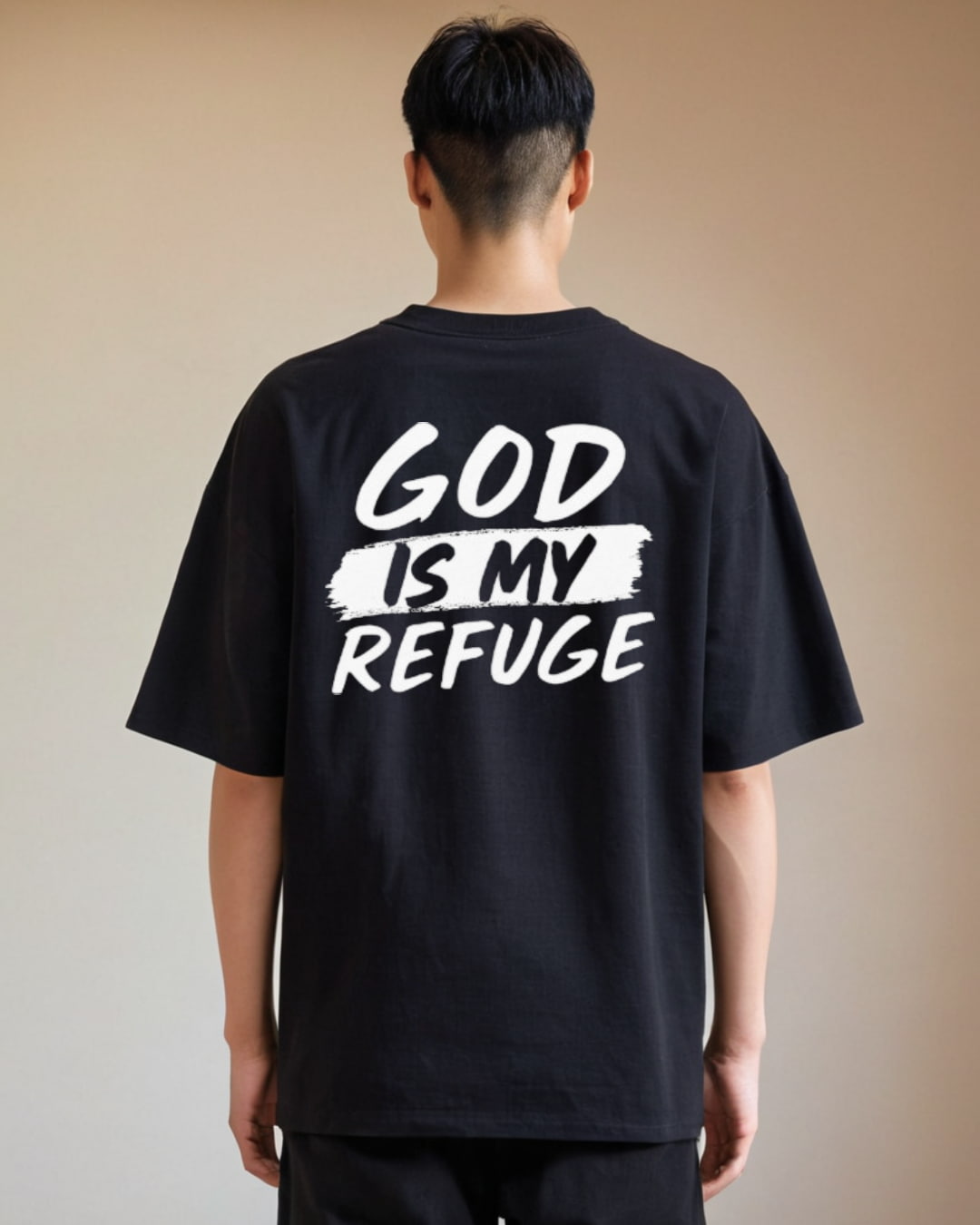 God Is My Refuge T-Shirt in Black – Christian Bible Verse Tee for Boys and Girls in M, L, XL Sizes
