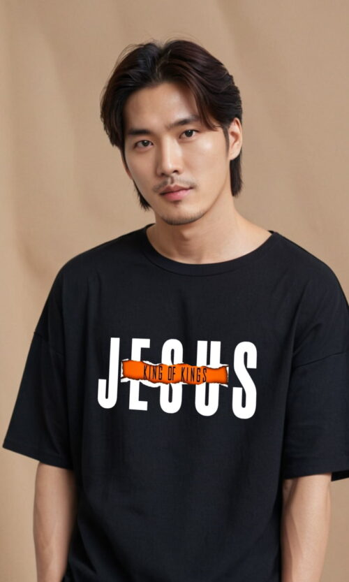 Jesus King of Kings T-Shirt – Christian Faith Tee in Black, 210 GSM French Terry for Boys & Girls (M, L, XL)