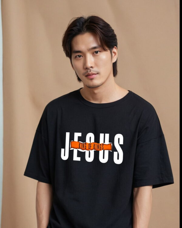 Jesus King of Kings T-Shirt – Christian Faith Tee in Black, 210 GSM French Terry for Boys & Girls (M, L, XL)