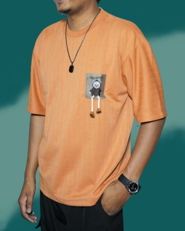 Peach Orange Oversized T-Shirt with Teddy Patch and 3D Legs – Unisex Streetwear