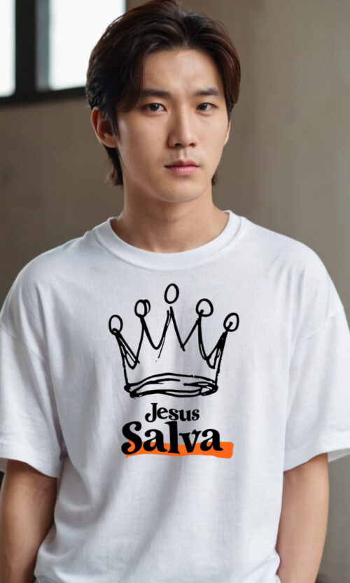 Jesus Salva Oversized T-Shirt – 210 GSM French Terry Black Christian T-Shirt for Boys & Girls (M, L, XL)