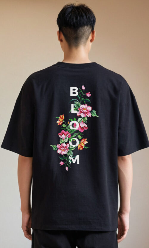 Aesthetic Flower Oversized T-Shirt – White Floral Unisex Tee in 210 GSM French Terry for Boys & Girls (M, L, XL)