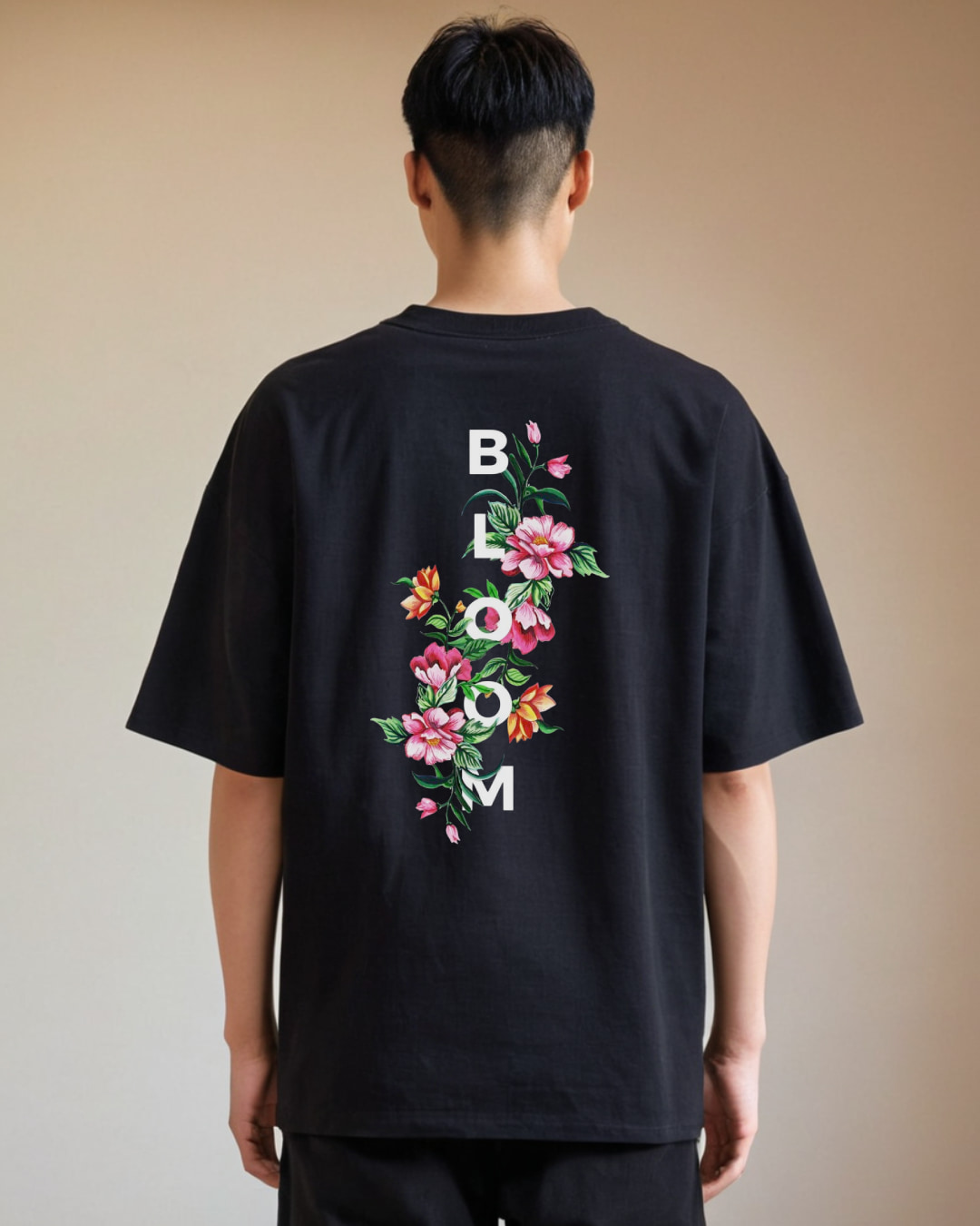 Aesthetic Flower Oversized T-Shirt – White Floral Unisex Tee in 210 GSM French Terry for Boys & Girls (M, L, XL)